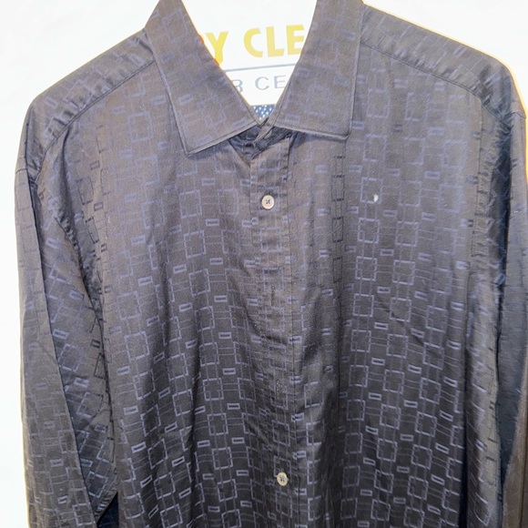 Bugatchi Men’s Large Shaped Fit Dark Navy/Blue Geometric Shapes Dress Shirt - Picture 4 of 12